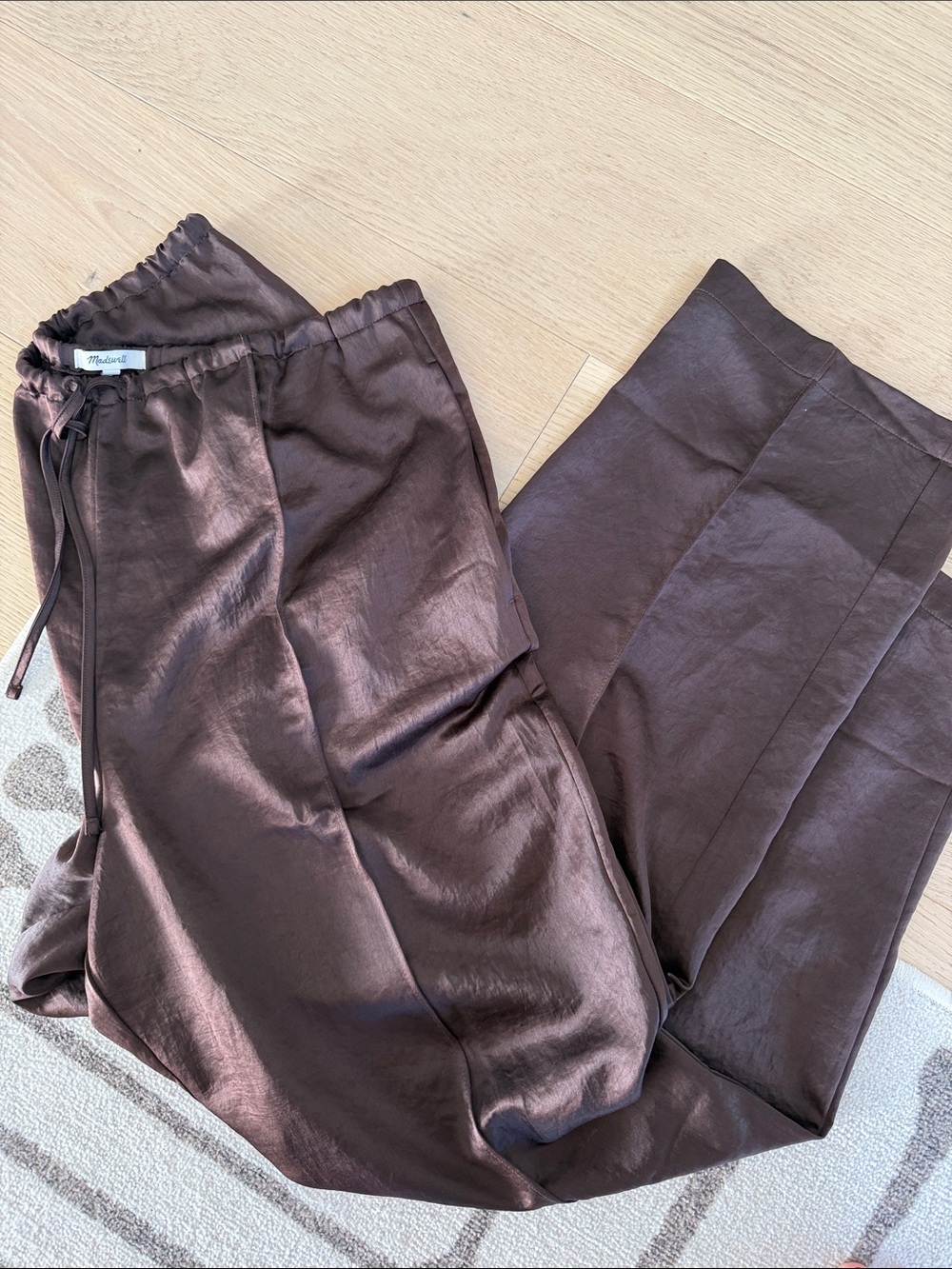 Women's Madewell Satin-Look Chocolate Brown Drawstring Pants